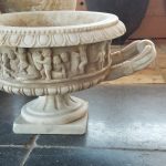 Italian Carrera marble urn, antiqued Hand sculpted