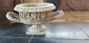 Italian Carrera marble urn, antiqued Hand sculpted