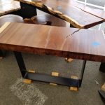 Parota wood hall table with metal base