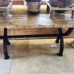 Onyx table 65" length ochre and brown with solid iron legs