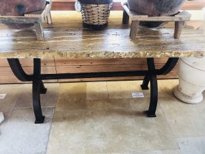 Onyx table 65" length ochre and brown with solid iron legs