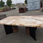 Onyx table with iron base